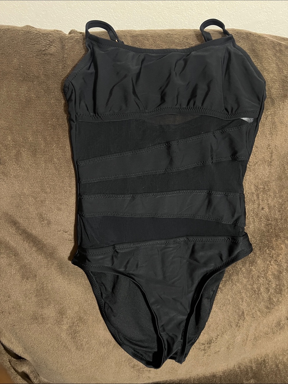 Black One-Piece Sheer Panel Swimsuit